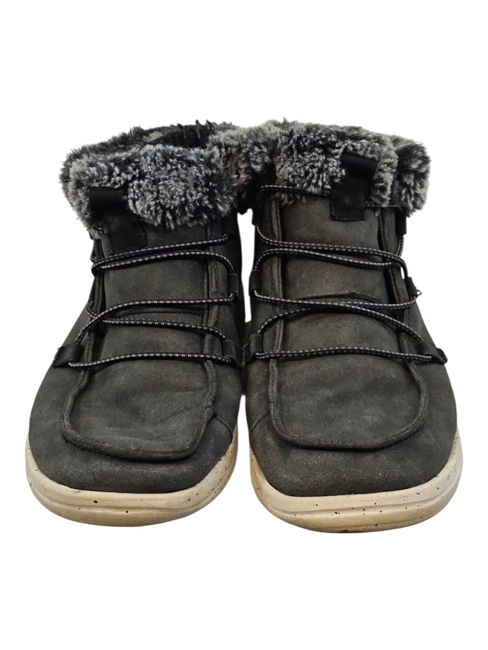 HEYDUDE Eloise Women’s Suede Faux Fur Lined Ankle Boots Black Grey Size 8 - Picture 4 of 8